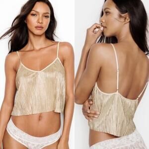 Victoria’s Secret Sexy Pleated Crop Top Shimmer Gold Sparkle Medium